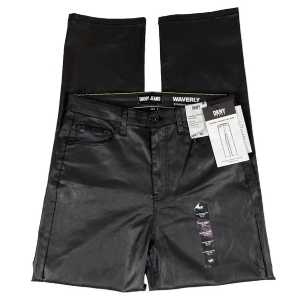 DKNY Jeans High Rise Ankle Straight Waverly Coated Black - Picture 3 of 7
